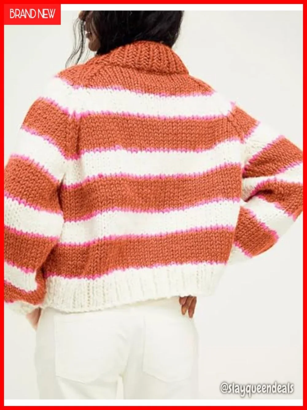 Striped Turtleneck Pullover Sweater Chunky Knit Top Fall Winter